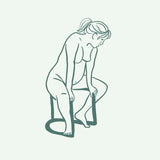 Illustration of a  laboring woman sitting on a birth stool 